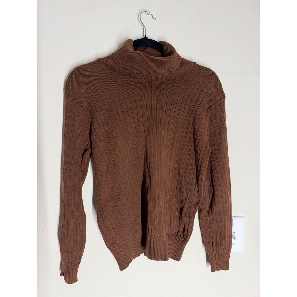 VTG Signature Expressions Brown Ribbed Turtleneck Sweater Long Sleeve Knit Top